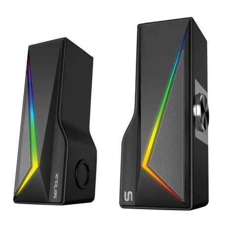 Boxe gaming 2.0 Blys RGB,  functie Dual Mode Bluetooth , putere: 3W x 2, impedanță: 4Ω, frecvență: 200Hz - 16KHz, sensibilitate: 650mv±50mv, alimentare: DC5V / 1A, S/N:≥85dB, dimensiunea driverului: 2 inch x 2, Conexiune: 3.5mm jack TRS, RGB : 6 moduri de lumină, cablu USB & audio: 1.2m