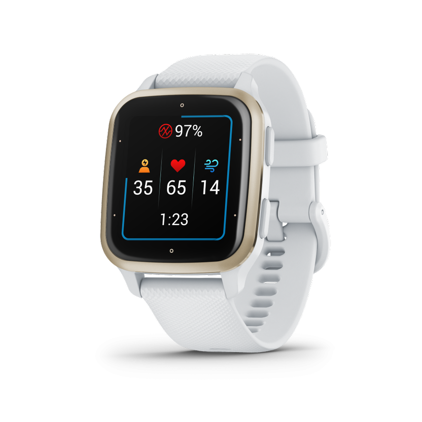 Ceas Smartwatch Garmin Venu SQ2 - Cream Gold Bezel with White Case, Silicone Band 20mm, NFC, GPS, 5 ATM Water Proof