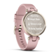 Ceas Garmin Lily editia Sport, display AMOLED, dimensiune afisaj 34.5 mm, rezolutie afisaj 240 x 201 pixeli, memorie 8GB, autonomie pana la 5 zile, rezistanta la apa pana la 5 ATM, greutate: 24g, Ramă Cream Gold cu carcasă Dust Rose şi curea din silicon