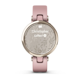 Ceas Garmin Lily editia Sport, display AMOLED, dimensiune afisaj 34.5 mm, rezolutie afisaj 240 x 201 pixeli, memorie 8GB, autonomie pana la 5 zile, rezistanta la apa pana la 5 ATM, greutate: 24g, Ramă Cream Gold cu carcasă Dust Rose şi curea din silicon