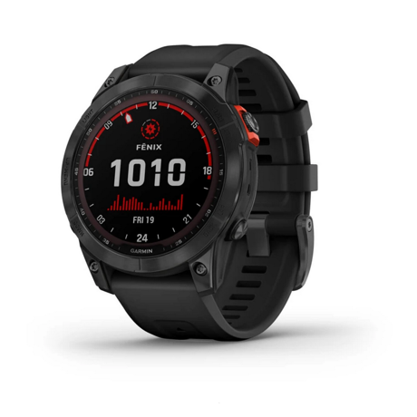 Ceas  Garmin fenix 7 Solar, functii ceas, sincronizare ora GPS, ceas destaptator, temporizator, cronometru, monitorizarea sanatatii, puls masurat la incheietura mainii, saturatie de oxigen in sange, contorizare somn, senzori GPS, GLONASS, GALILEO, altimetru, giroscop, 47mm,  Slate Gray w/Black Band