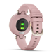 Ceas Garmin Lily editia Sport, display AMOLED, dimensiune afisaj 34.5 mm, rezolutie afisaj 240 x 201 pixeli, memorie 8GB, autonomie pana la 5 zile, rezistanta la apa pana la 5 ATM, greutate: 24g, Ramă Cream Gold cu carcasă Dust Rose şi curea din silicon