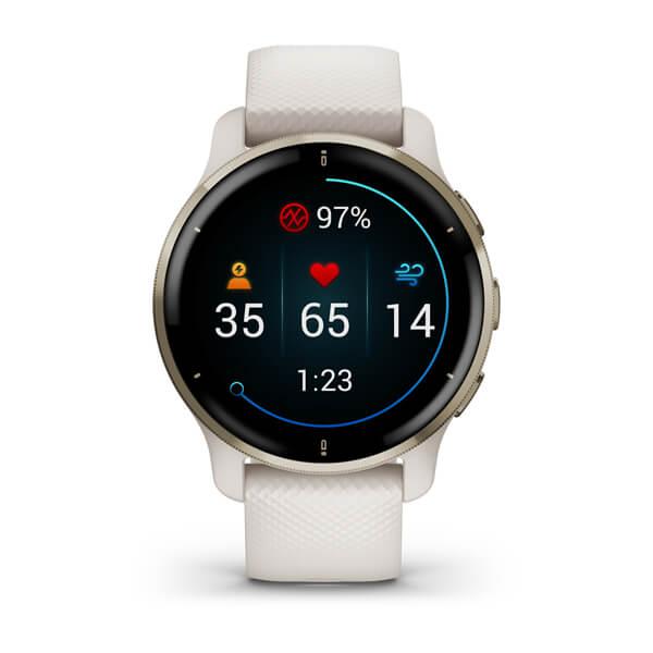 Garmin SmartWatch Venu 2 Plus Stainless Steel Bezel, Ivory + Cream Gold