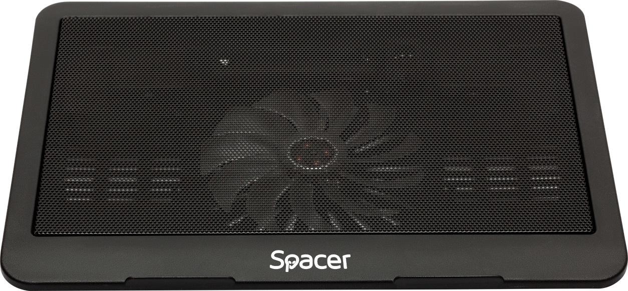 STAND LAPTOP SPACER SP-NC19 15.6", sita metal, fan 14cm, led albastru, negru