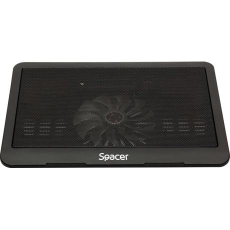 STAND LAPTOP SPACER SP-NC19 15.6", sita metal, fan 14cm, led albastru, negru