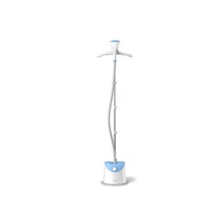 Aparat de calcat vertical Philips GC482/20, 1600 W, abur pana la 35 g/min, Talpa duzei cu 40% mai mare, 2 moduri de abur, capacitate recipient apa 1.4 L, Alb/Albastru