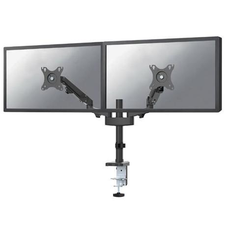 Brat de birou pentru monitor Neomounts, poate sustine 2 monitoare cu diagonala display 17-27", suporta pana la 14kg per monitor, full motion, +45°, -45° inclinatie, +90°, -90° swivel, +180°, -180° rotatie,  VESA min 75x75, VESA max 100x100, reglabil pe inaltime: 7,3-48,1 cm, negru. Garantie 5 ani