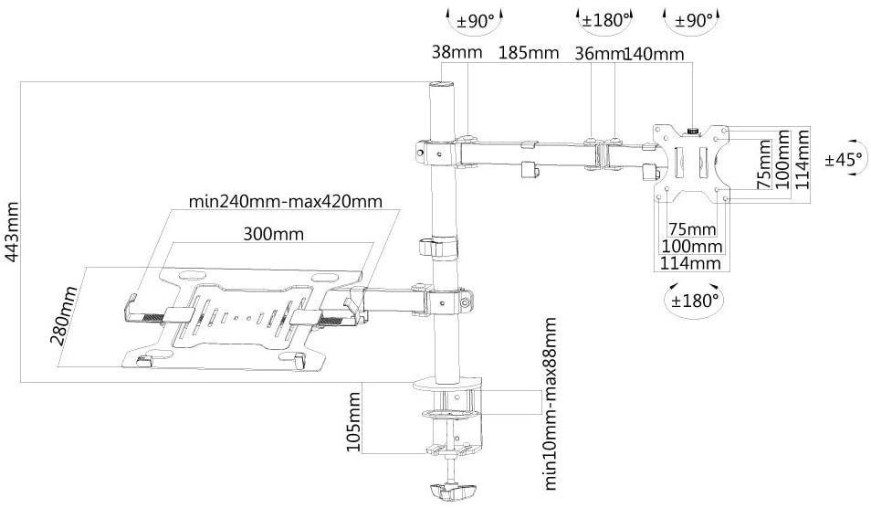 Suport Monitor de Birou, Neomounts by Newstar FPMA-D550NOTEBOOK, 10" - 32", VESA 100x100, suporta pana la 8kg, negru