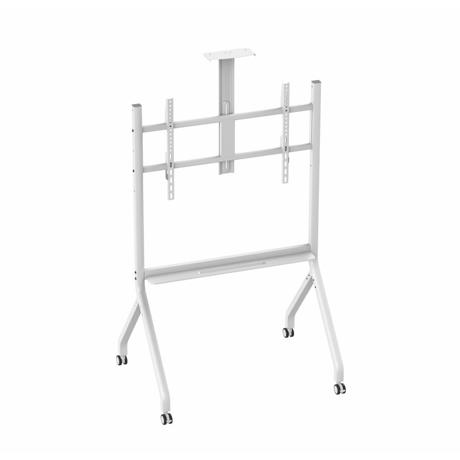 Stand TV mobil Serioux TV213CA, dimensiuni: 1050x755x2320mm, compatibilitate Max Vesa:  900x600mm, compatibilitate TV:  55"-100", greutate maximă suportata: 120 kg, baza cu 4 roti, raft multifunctional, alb