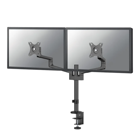 Brat dublu monitor Neomounts DS60-425BL2; pentru display-uri cu diagonale 17"-27", sistem de prindere VESA 75x75~100x100, greutate maxima suportata 8 - per ecrankg, tilt +90°, -30°, swivel +90°, -90°, rotate +360°, distanta fata de perete 128-460mm; inaltime reglabila manual 295-607mm; culoare