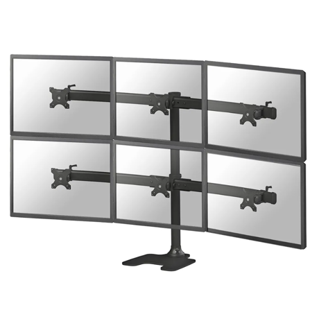 Suport 6 monitoare de birou Neomounts FPMA-D700DD6; pentru display-uri cu diagonale 10"-27", sistem de prindere VESA 100x100~100x100, greutate maxima suportata 8 - per ecrankg, full motion, tilt +180°, swivel +180°, rotate +360°; inaltime reglabila manual 320-888mm; culoare negru. Garantie 5 ani