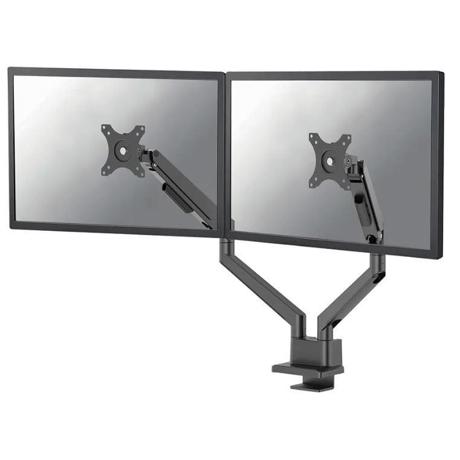 Brat dublu pentru monitor Neomounts, tip full motion, pentru display-uri cu diagonale 17"-32", sistem de prindere VESA 75x75~100x100mm, greutate maxima suportata 9 kg per ecran, tilt +45°, -45°, swivel +90°, -90°, rotate +180°, -180°, reglabil pe inaltime 21,5-49,5 cm, ajustarea latimii 11.4 cm
