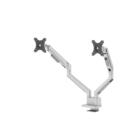 Brat dublu monitor Neomounts DS70-250SL2; pentru display-uri cu diagonale 17"-32", sistem de prindere VESA 75x75~100x100, greutate maxima suportata 9 - per ecrankg, full motion, tilt +45°, swivel 90°, rotate 180°; gas spring; culoare argintiu. Garantie 5 ani