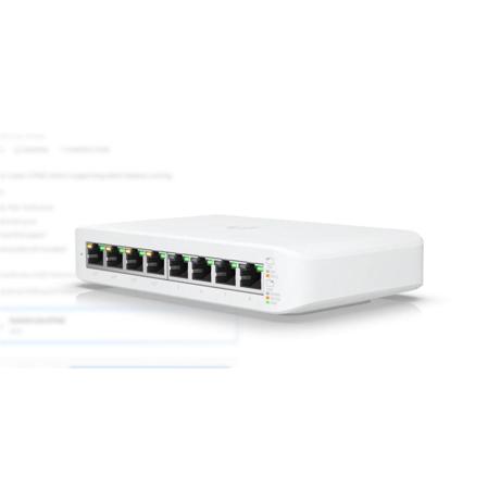 Ubiquiti UniFi 8 port switch, USW-LITE-8-POE, 8 x 10/100/1000 Mbe RJ 45 ports, 4 x POE, 8 Gbps, buget POE: 52W, SMB layer 2 PoE GbE switch, dimensiuni: 99.6 x 163.7 x 31.7 mm.