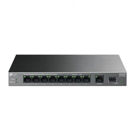 10-Port Gigabit Desktop Switch with 8-Port PoE+ PORT: 8× Gigabit PoE+ Ports, 1x Gigabit Non-PoE Port, 1× Gigabit SFP Slot SPEC: 802.3at/af, 61 W PoE Power,  Desktop Steel Case FEATURE: Extend Mode for 250m PoE Transmitting, Isolation Mode, PoE Auto Recovery, Plug and Play"