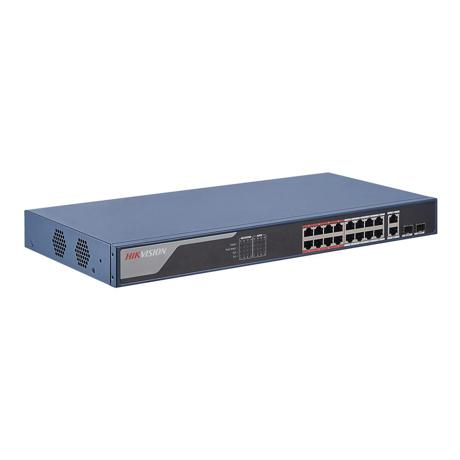 Switch 16 porturi POE Hikvision DS-3E1318P-EI, L2, Smart Managed, 16 × 100 Mbps PoE RJ45 ports si 2 × porturi gigabit, Putere PoE 230W, maxim 30W per port, Extend mode - pana la 300 metri,  Switching capacity 7.2 Gbps, Visualized Topology Management, Network Health Monitor, Real-Time Alarm Push