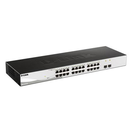 D-link 26-Port Gigabit Smart Switch with 2 SFP ports, DGS-1210-26; 24 x 10/100/1000Mbps Auto-Negotiating Ports; 2 x Combo 1000BaseT/Mini-GBIC SFP ports; Advance power saving features; Fanless design; Half-/Full- Duplex, auto-negotiation, Auto MDI/MDIX; IEEE 802.3x Flow Control; 802.3ad Link