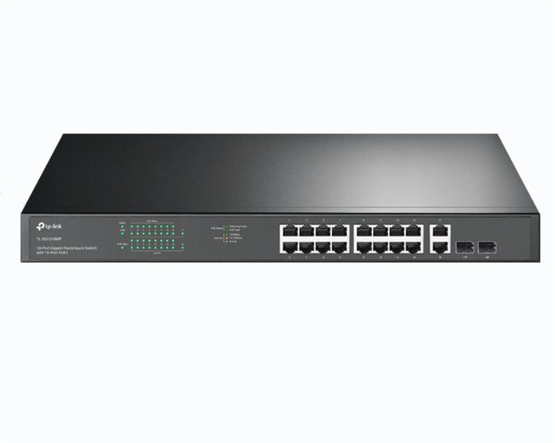 Switch TP-Link TL-SG1218MP, 18 porturi, POE, Unmanaged, Interfata: 16× PoE+ gigabit RJ45 ports, 2× gigabit non-PoE RJ45 ports, 2× combo gigabit SFP slots, 2 ventilatoare, Standarde si Protocoale: IEEE 802.3, IEEE 802.3u, IEEE 802.3ab, IEEE 802.3x, IEEE 802.3af, IEEE 802.3at, IEEE 802.1q, IEEE