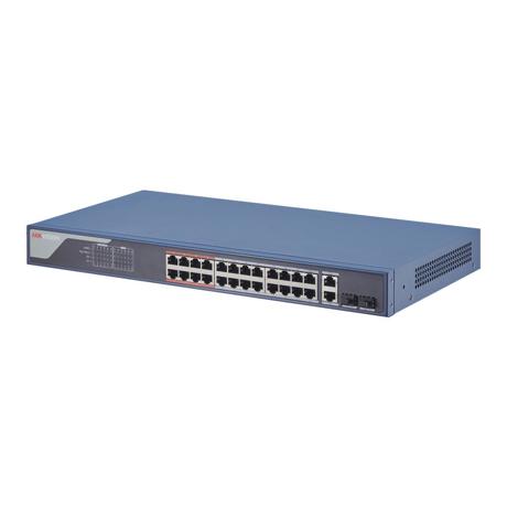 Switch 24 porturi Hikvision DS-3E1326P-EI, L2, Smart Managed, 24 × 100 Mbps PoE RJ45 ports si 2 × gigabit combos, Putere PoE 370W, Extend mode - pana la 300 metri, maxim 30W per port, Switching capacity 8.8 Gbps, Network topology management, alarm push, network health monitor, video control and