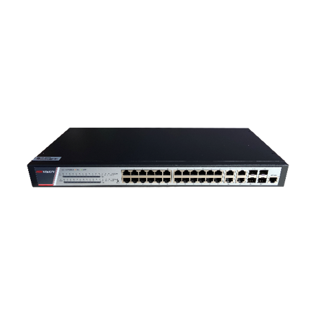Switch 24 porturi POE Gigabit, Hikvision DS-3E2528P(B)(O-STD), Full Managed, 24  x Gigabit Poe electrical ports si 4 x Gigabit combo ports, SwitchingCapacity 336 Gbps, Packet Forwarding Rate 51 Mpps,putere POE 370 W, maxim 30W per port, Software Function: Device Maintenance, Reliability, WLAN, Port