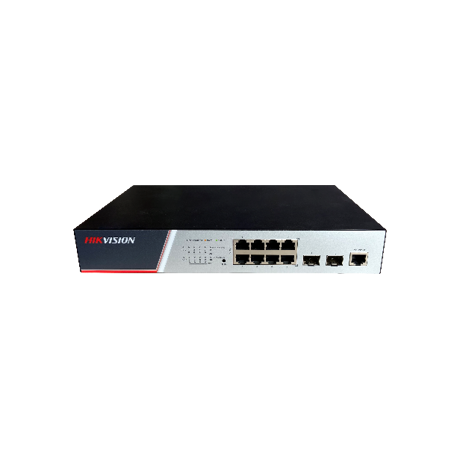 Switch Hikvision DS-3E2510P(B), Switching Capacity 336 Gbps, 8 Gigabit Poe electrical ports and 2 Gigabit / 100M SFP optical ports, Address Table 8 K, Support binding of IP, MAC, port and VLAN, dimensiuni: 280 mm × 44 mm × 180 mm, temperatura de functionare: -10°C to 50°C, greutate:1.2Kg