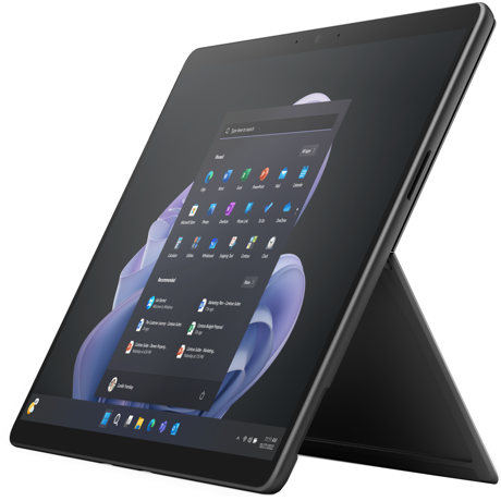Microsoft Surface Pro 9 Commercial, Tablet PC black, Windows 10 Pro, 256GB, i7, Intel® Core™ i7-1255U, 13 inches, resolution 2,880 x 1,920 pixels, frequency 120Hz, aspect ratio 3:2, Intel® Iris® Xe Graphics, WiFi 6 (802.11ax), Bluetooth 5.1, 2x Thunderbolt 4, 1x headphones, Other ports: 1x