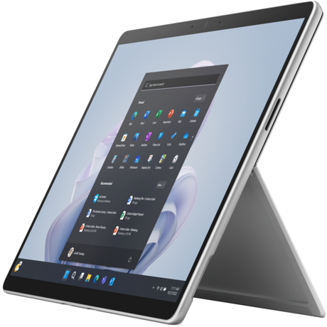 Microsoft Surface Pro 9, Tablet PC(platinum), Windows 10 Pro, 256GB, 16GB RAM,processor Intel® Core™ i5-1245U, resolution 2,880 x 1,920 pixels, 13 inches, frequency 120Hz,aspect ratio 3:2,Iris Xe Graphics, WiFi 6 (802.11ax),Bluetooth 5.1, speakers 2x 2W, 2x Thunderbolt 4, Other ports: 1x Surface