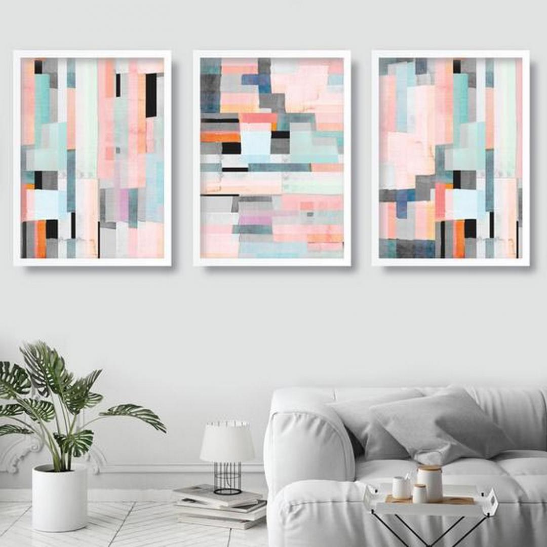 Set 3 tablouri decorative Heinner, HR-S3STKO84, Geometric Pink