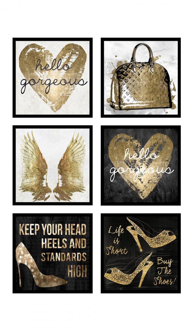 Set 6 tablouri decorative Heinner, HR-S6STKO21, Gold Heart