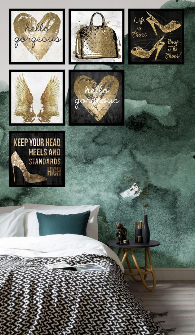 Set 6 tablouri decorative Heinner, HR-S6STKO21, Gold Heart, 30 x 30 cm