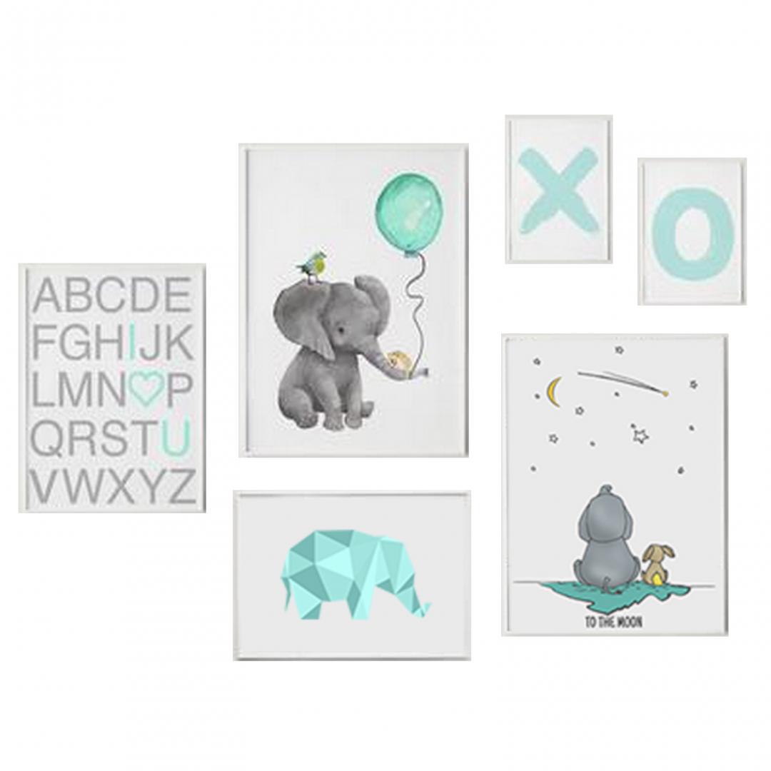 Set 6 tablouri decorative Heinner, HR-S6STKO38, Elefant