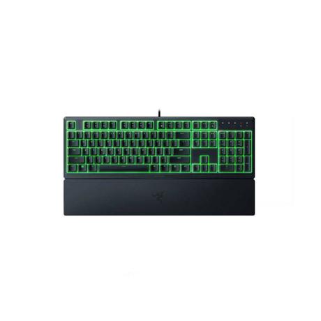Tastatura Razer Ornata V3 X - Low Profile Gaming Keyboard - US Layout  TECH SPECS SWITCH TYPE Razer™ Membrane Switch APPROXIMATE SIZES Full Size LIGHTING Single Zone Razer Chroma™ RGB Lighting WRIST REST Yes ONBOARD MEMORY None MEDIA KEYS None PASSTHROUGH None CONNECTIVITY Wired - Attached KEYCAPS