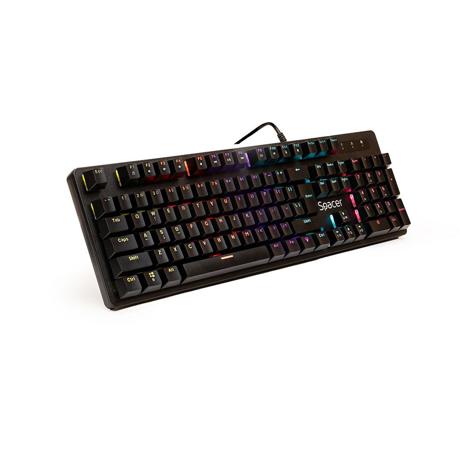 Tastatura Spacer WARRIOR cu fir, USB, switch-uri mecanice albastre, 50 mil. apasari, 104 taste, anti-ghosting 26 taste, anti-spill, black
