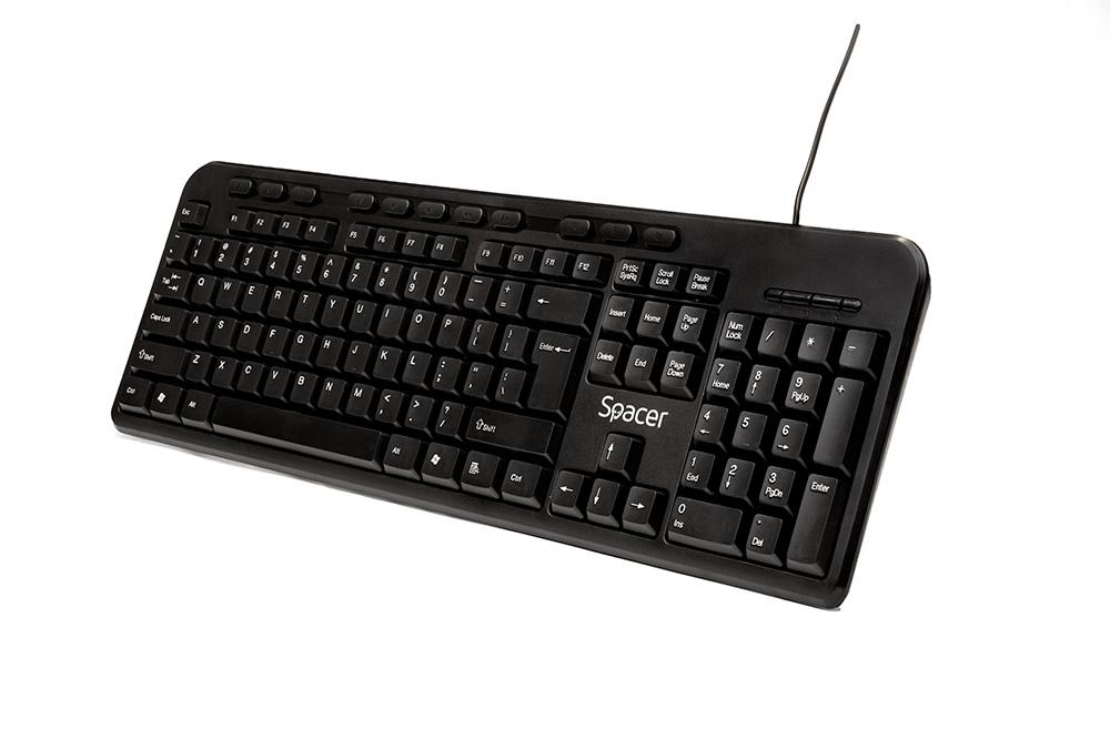 Tastatura Spacer SPKB-169 cu fir, USB, multimedia, 104 taste + 11 taste multimedia, anti-spill, negru