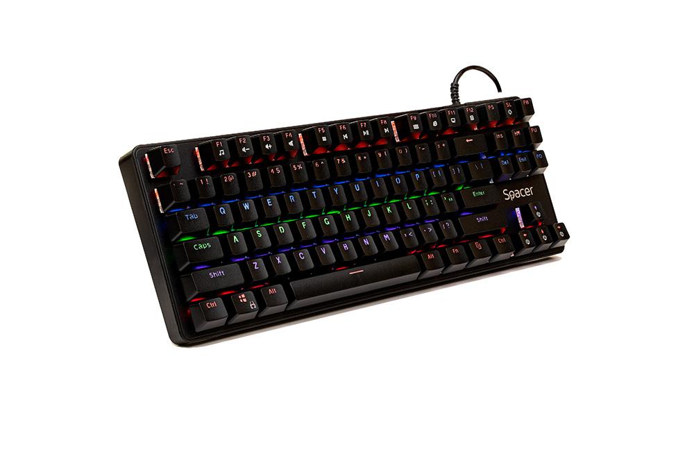 Tastatura Mecnaica Spacer SPKB-MK-IMMORTAL cu fir, USB, switch-uri mecanice albastre, 50 mil. apasari, 87 taste, anti-ghosting 28 taste, anti-spill, black