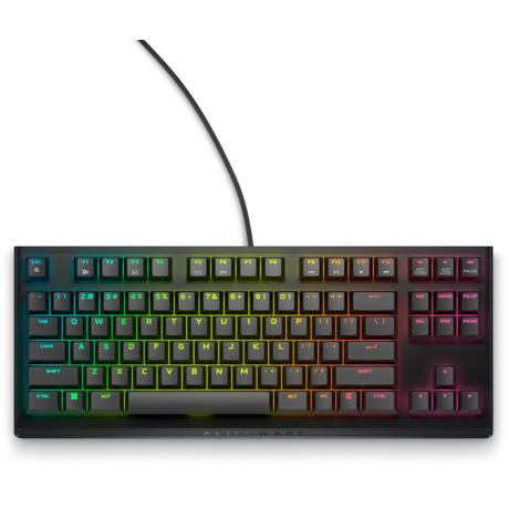 ALIENWARE TENKEYLESS GAMING KEYBOARD - AW420K, Backlit: AlienFX RGB / 16.8 million colors, Hot Keys Function: Programmable, Keyboard Technology: Mechanical, Key Switch Type: CHERRY MX Red, Anti-ghosting: Yes, Gaming: Yes, Adjustable Height: Yes, Detachable Cable: Yes, DIMENSIONS & WEIGHT: Height