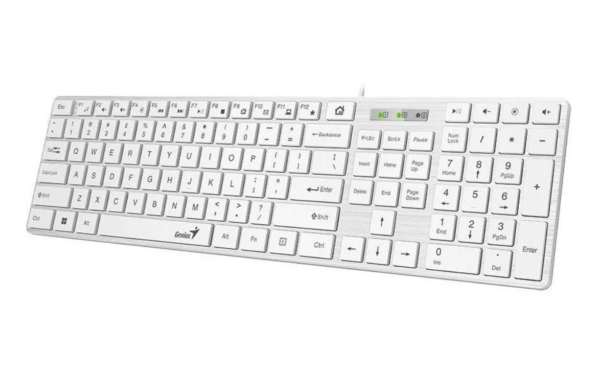 Tastatura Genius SlimStar 126 cu fir, USB, multimedia, 104 taste + 12 taste multimedia, alb