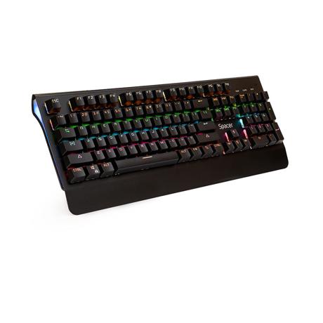 Tastatura Spacer SPKB-MK-01 cu fir, USB, switch-uri mecanice albastre, 50 mil. apasari, 104 taste, anti-ghosting 26 taste, anti-spill, palm rest metalic, black