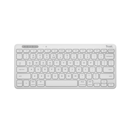 Tastatura Trust Lyra Wireless, conexiune USB-A, USB-C 1.1, distanta acoperire wireless 10m, 1x AAA baterie, compatibila cu laptop, pc, Bluetooth devices, tableta, alba
