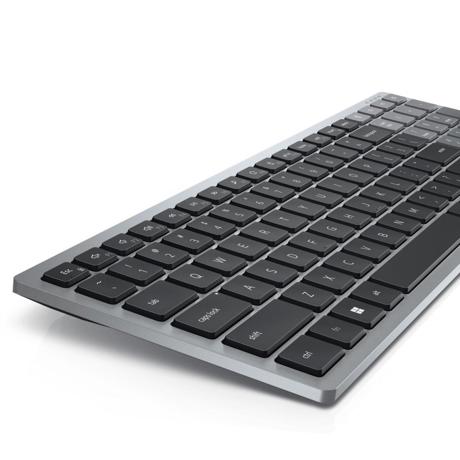 Dell Compact Multi-Device Wireless Keyboard – KB740, COLOR: Titan Gray, CONNECTIVITY: Wireless - 2.4GHz or Bluetooth 5.01, Microsoft Swift Pair2, TYPING MECHANISM: Scissors keys, PROGRAMMABLE KEYS: F1-F12, MULTIMEDIA KEYS: 3 Multimedia Keys (Vol+, Vol-, Speaker Mute), TILT ADJUSTMENT: 6° / 9°