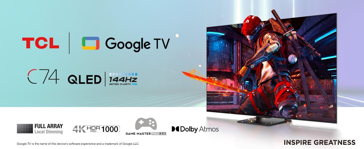 Televizor TCL QLED 55C745, 139 cm (55"), Smart Google TV, 4K, 144Hz