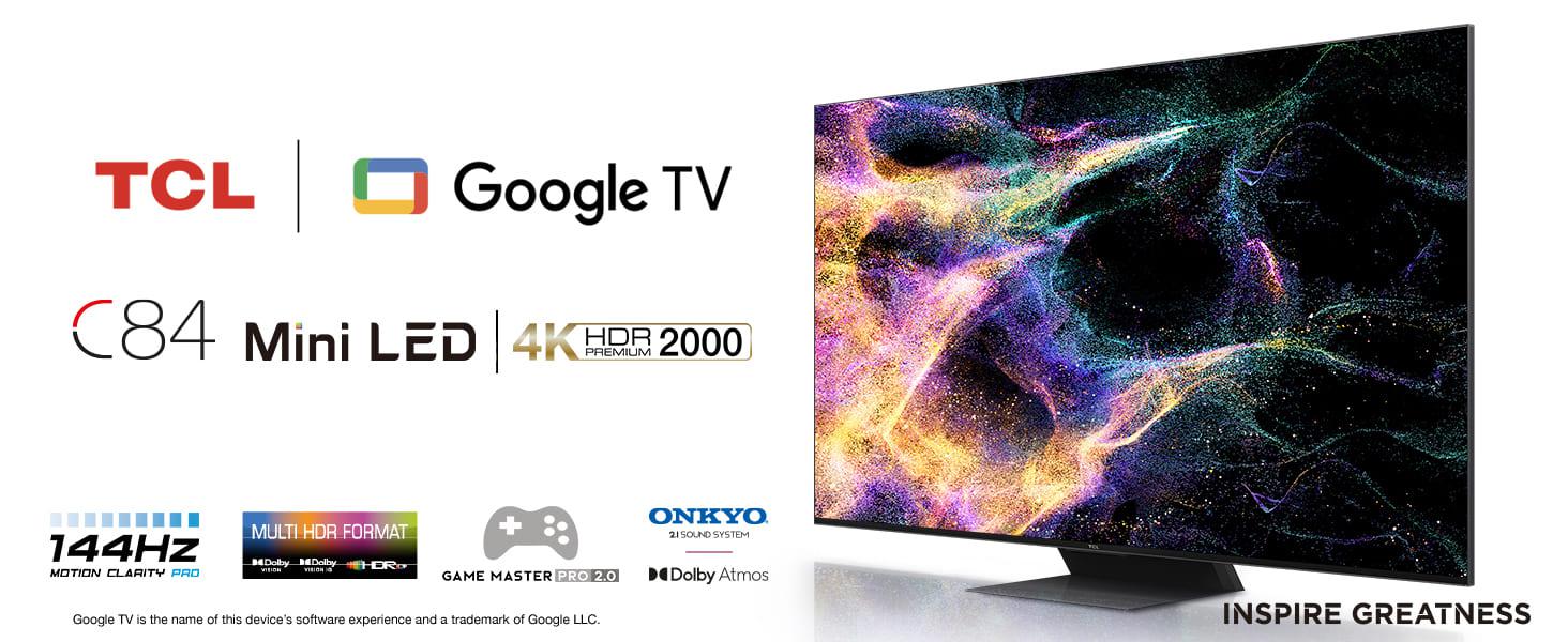Televizor TCL QLED 65C845, 164 cm (65"), Smart Google TV, 4K, 144Hz