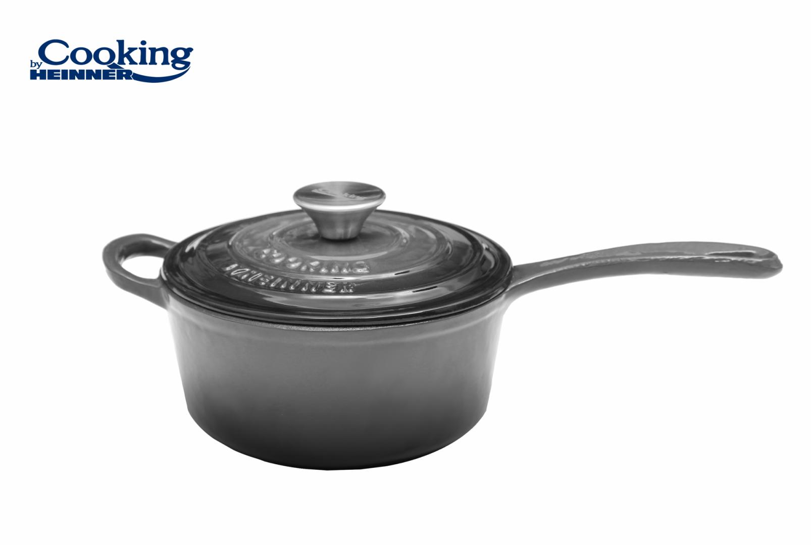 CASEROLA FONTA EMAILATA + CAPAC 19 X 9 CM, 1.8 L, MARBLE  GREY, COOKING BY HEINNER