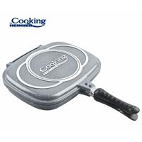 TIGAIE DUBLA DREPTUNGHIULARA TIP GRILL, ALUMINIU, 32x24x7.5 CM, GRAY LINE, COOKING BY HEINNER