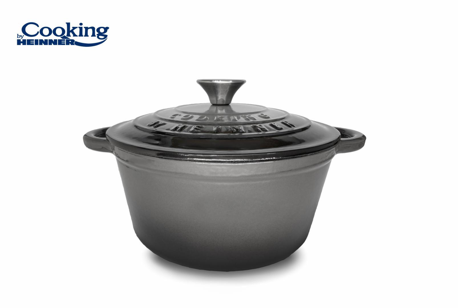 CRATITA FONTA EMAILATA  + CAPAC 22 X 9.5 CM, 2.9 L, MARBLE GREY, COOKING BY HEINNER