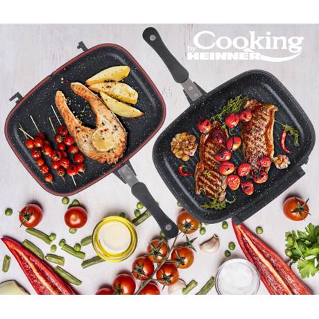 Tigaie Heinner Dubla Dreptunghiulara Tip Grill, Aluminiu, 36x24x7.5 Cm,dark Line Classic