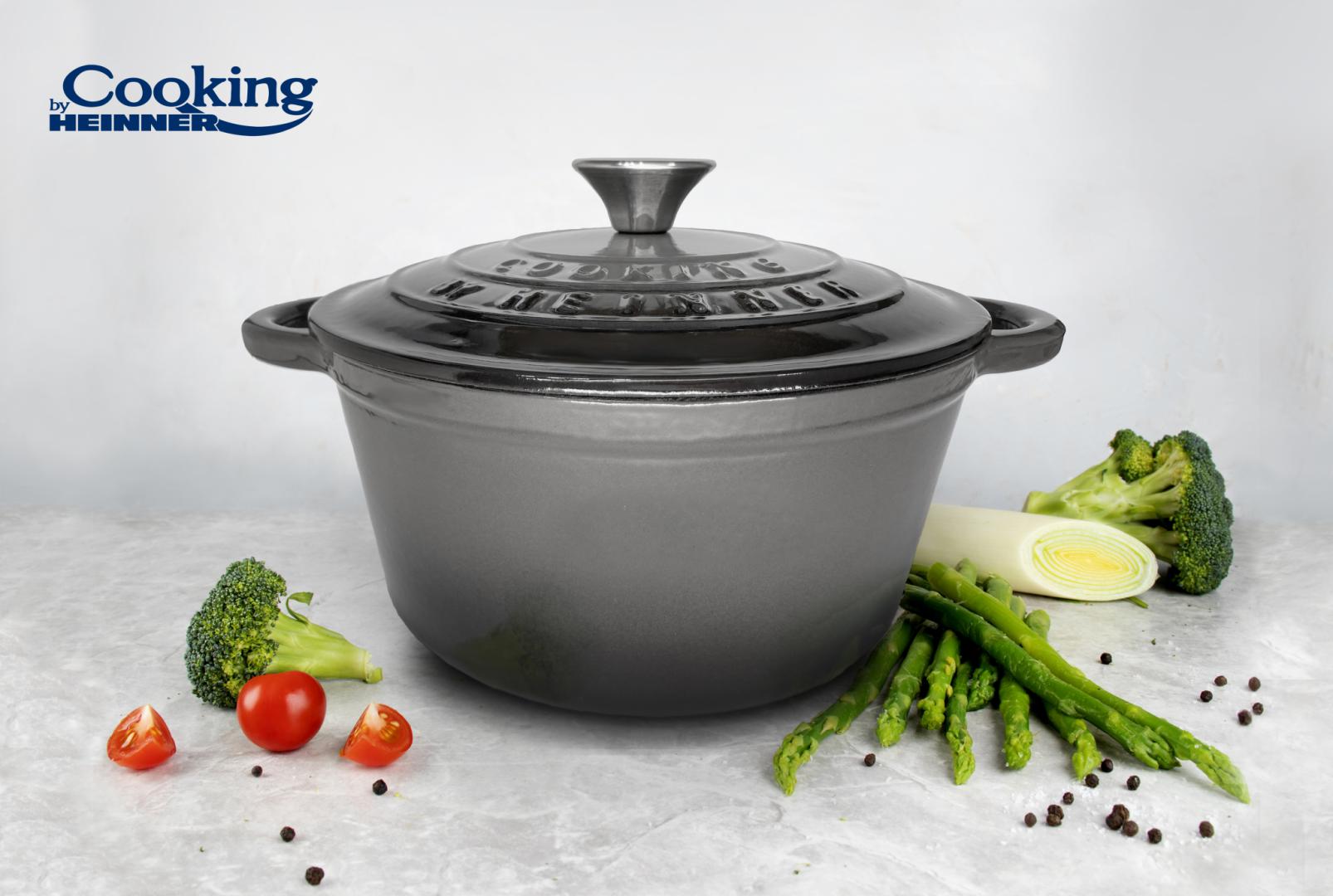 CRATITA FONTA EMAILATA  + CAPAC 22 X 9.5 CM, 2.9 L, MARBLE GREY, COOKING BY HEINNER