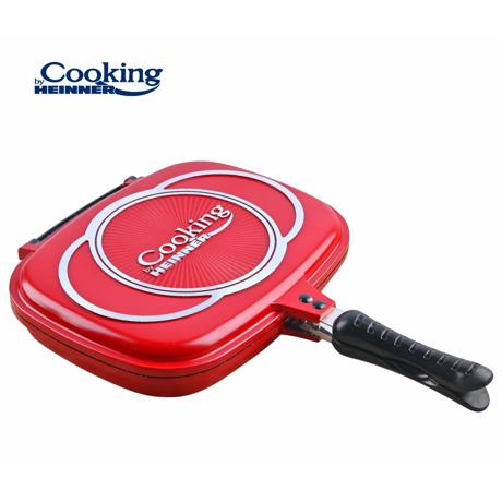 TIGAIE DUBLA DREPTUNGHIULARA TIP GRILL, ALUMINIU, 32x24x7.5 CM, RED LINE, COOKING BY HEINNER