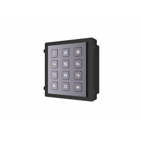 Modul de extensie videointerfon cu tastatura Hikvision DS-KD-KP; permite formarea codului de apartament sau a codului de acces; montajaplicat sau ingropat (accesoriile de montaj nu sunt incluse); iluminarepe timp de noapte; Protectie: IP65, IK7; Dimensiuni: 98.5 mm × 100 mm ×34.2 mm; Temperatura de