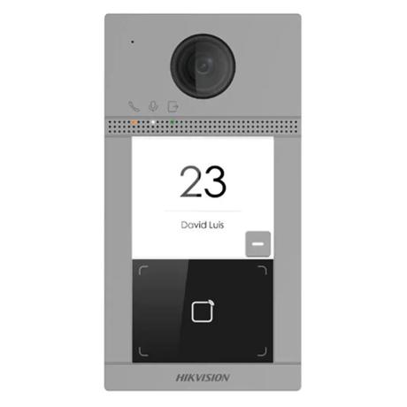 Post de exterior videointerfon IP Hikvision DS-KV8113-WME1(C); WIFI; 1 x buton de apelare( pentru o singura familie- permite apelarea a mai multor monitoare de interior); camera video 2MP True WDR ( unghi vizualizare: Horizontal: 129° Vertical: 75°), vizualizare pe timp de noapte IR maxim 3 metri;